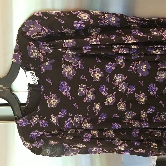 💕GANNI💕 Floral Georgette Mini Shift Dress ~ Black Floral Print 38 EU - Picture 13 of 16